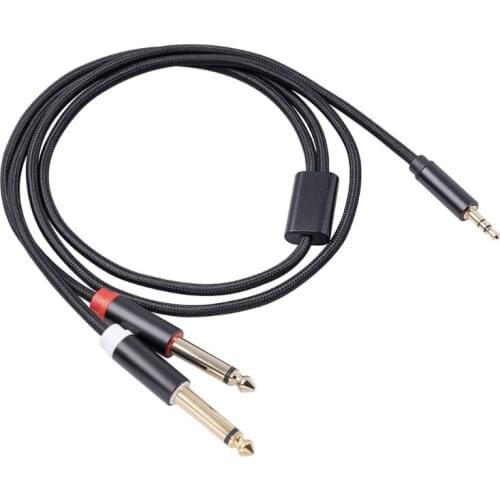 Zinc Alloy Head Speaker Cable Wire 3.5mm/1/8 Inch to Dual 6.35mm/ 1/4 Inch