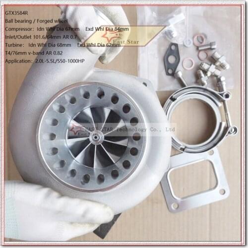 GTX3584R GT3584R Billet wheel Dual Ball Bearing Turbo Racing Turbocharger T4 flange outlet 76mm V-band 2.0L-5.5L 550-1000HP