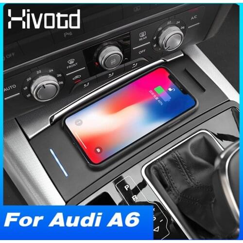 Hivotd Car QI Wireless Charger For Audi A6 C7 RS6 A7 2012-2018 15W Wireless Charging Phone Holder Plate Interior Modification