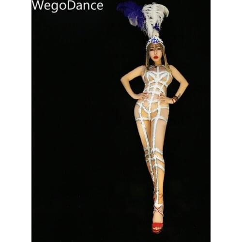 Hot Sale Silver Rhinestones Nude Spandex Jumpsuit Nightclub DS Stage Singer Dance Wear Womens Birthday Leggings romper bodysuit