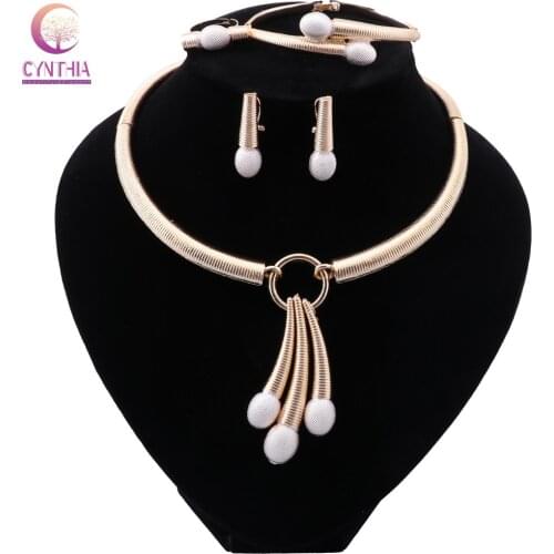 CYNTHIA African Wedding Dubai Gold Color Jewelry Sets for Women Necklace Earrings Bracelet Ring Indian Bridal Jewelry Set