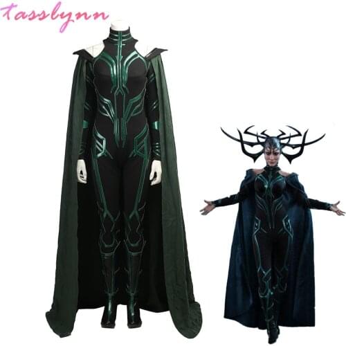 Superhero Movie Thor 3 Ragnarok Goddess of Death Hela Cosplay Adult PU Party Bodysuit Halloween Costumes for Women