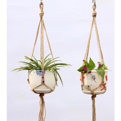 Linen Rope Plants Flowers Pot Hanging Basket Holder Net Garden Balcony Decor