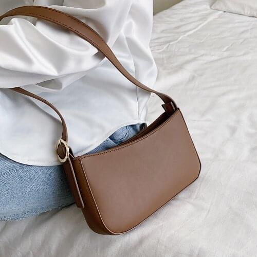 Cute Solid Color Small PU Leather Shoulder Bags for Women 2021 Summer Simple Handbags and Purses Female Travel Totes