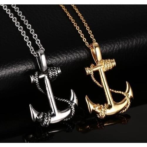 Fashion Caribbean Pirate Anchor Intinal Necklace Retro Hiphop Men Stainless Steel Sweater Chain Personality Jewelry Accessories