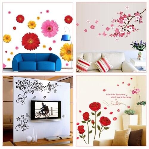 Fashion Romantic Flowers Vine Wall Stickers for Wedding Festival Bedroom Home Mural Art Decal Decoration Diy Rose Daisy Lavender