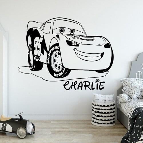 7% OFF MCQUEEN LIGHTNING Car Personalised Name Wall Sticker Vinyl Cartoon Car Wall Decal Custom Name Boys Kids Room Decor C 344
