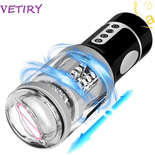 Male Masturbator Vibrator Automatic Telescopic Rotation Masturbation Cup Voice Interaction Real Vagina Massage Sex Toys for Men
