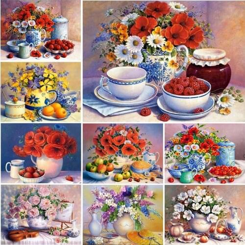 5D DIY Diamond Painting Fruit Flowers Kits Full Drill Square Embroidery Mosaic Art Picture of Rhinestones Home Decoration Gift