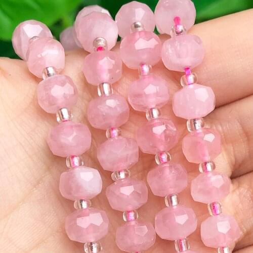 Natural Faceted Madagascar Rose Quartz Stone Beads Column Shape Loose Beads for Jewelry Making DIY Bracelet Accessories 7.5