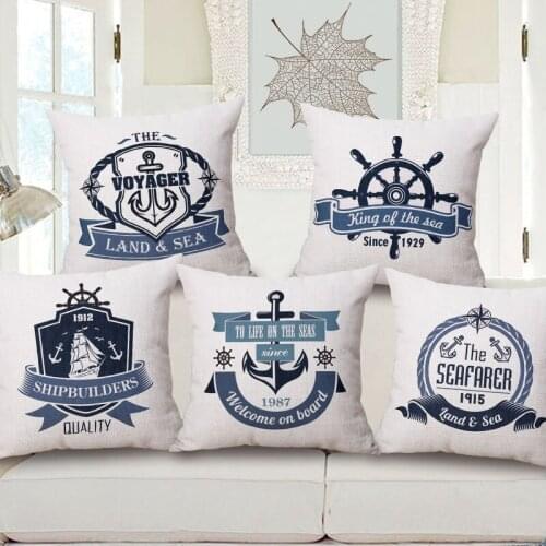 Anchor Pillow Cover Marine Culture Throw Pillowcase Sailors Memory Cotton Linen Cushion Cover For Sofa Bedroom Home Decorative