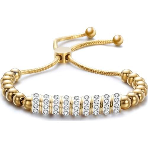 Stainless Steel Adjustable Beaded Bracelets for Women Fashion Crsytal Charm Bangle & Bracelet femme Wedding Jewelry Accessories