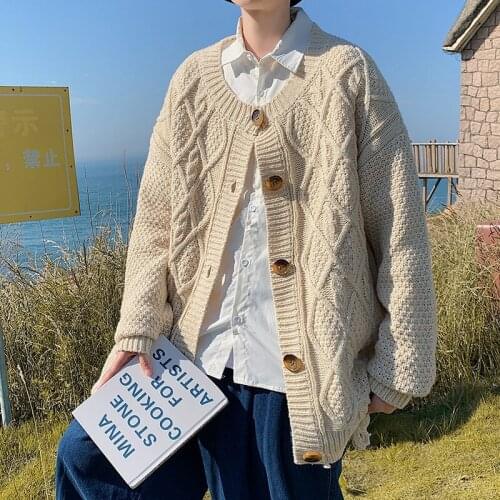 Autumn Ripped Cardigan Sweater Men Warm Fashion Retro Knitted Sweater Coat Men Loose Long-sleeved Sweater Jacket Mens Jumper