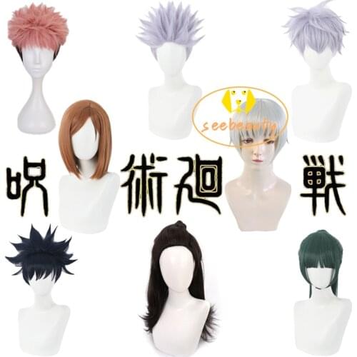8 Roles Jujutsu Kaisen Cosplay Wigs Gojo Satoru Nobara Kugisa Maki Zenin Fushiguro Megumi Yuji Itadori Toge Inumaki Party Wigs