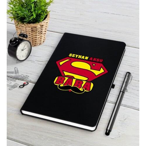 Personalized Super Dad Black Notebook Pen Seti-1