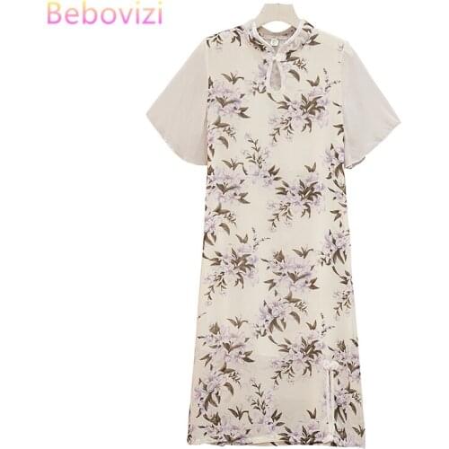 Plus Size M-4XL 2021 Chiffon Loose Fashion Modern Cheongsam Oriental Dress Women Short Sleeve Qipao Traditional Chinese Clothes