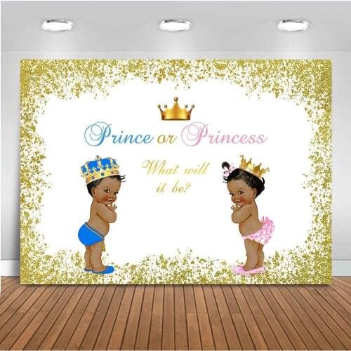Prince or Princess Party Backdrop Golden Baby Shower Photography Background Holiday Celebration Photo Booth Studio Decor