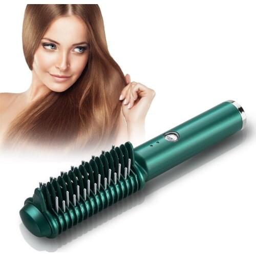 Professional 2 in 1 Hair Straightener Brush Cordless Hair Curler Irons Wet Dry Use Curling Iron Fast Hot Heating Comb For Hair
