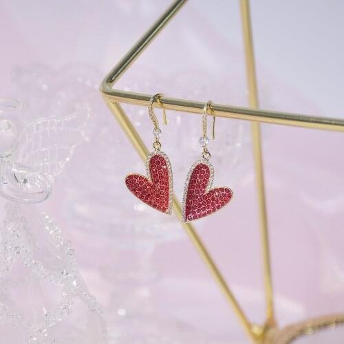 14k Real Gold Plated Fashion Jewelry Love Heart Micro-inlaid Full Zircon Exquisite Earrings for Woman New Year Shine Earring