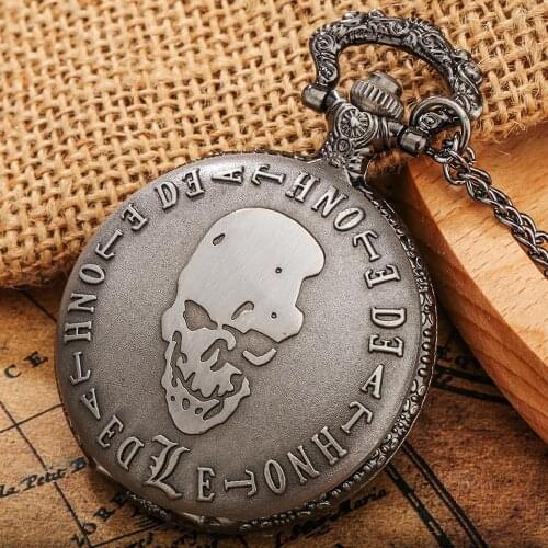 Gray Death Note Quartz Pocket Watch Double L Pendant Clock Hour Slim Chains Fobs Anime Necklace Accessories Gifts For Women