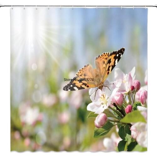 Animals printed Butterfly, Flower 3d bath curtains waterproof polyester fabric washable bathroom shower curtain screen with hook