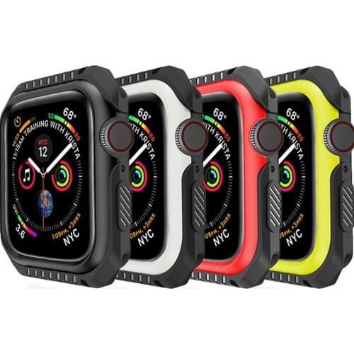 Silicone+Hard Armor Case for Apple Watch 4 5 40MM 44MM Frame Full Protective Bumper Cover for iWatch 3 2 1 38MM 42MM
