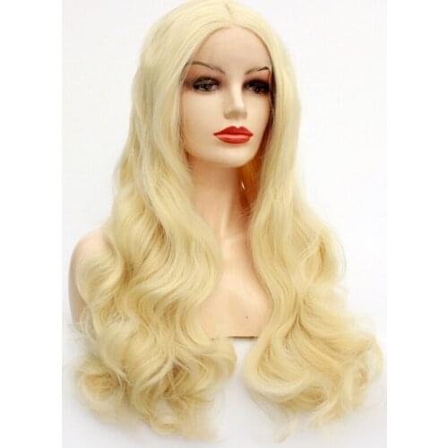 Synthetic Long Gold Honey Blonde #613 Lace Front Wig Loose Body Wave Hair Wigs For Women Glueless Heat Resistant Fibre Hair