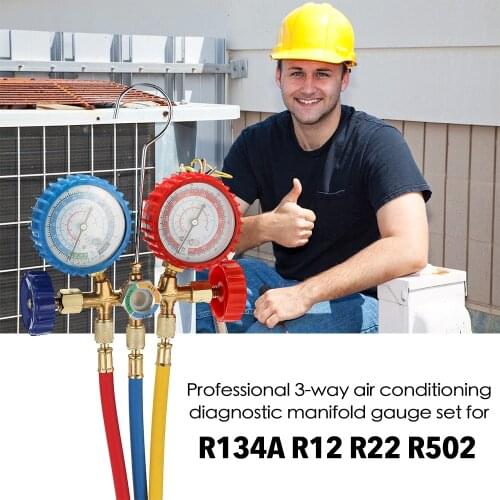 3 Way Refrigerant Manifold Gauge Set Air Conditioning Tools with Hose Hook for R12 R22 R404A R134A Air Condition Refrigeration