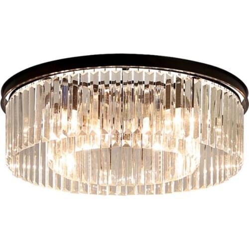 Modern Round Crystal Prism Chrome/black body Ceiling light Recessed Mount Ceiling Lamp for Home Hotel Restaurant Decoration