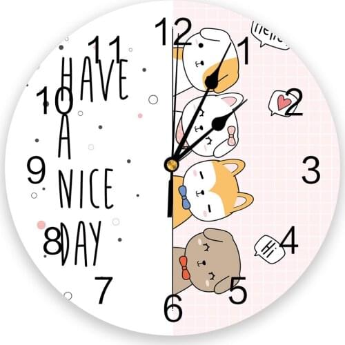 Modern Wall Clock Cartoon Animal Puppy Plaid PVC Wall Clock Home Decor Bedroom Silent Oclock Watch Wall for Living Room