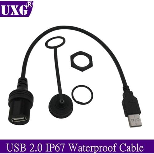 USB2.0 A Male to A Female AUX Flush Panel Mount Extension IP67 Waterproof Cable for Car Truck Boat Motorcycle Dashboard