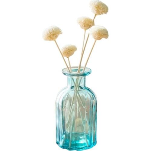Narrow mouth Vases Art Glass Crystal Flower Hydroponic Bottle for Table Light-blue Flowers Not Included
