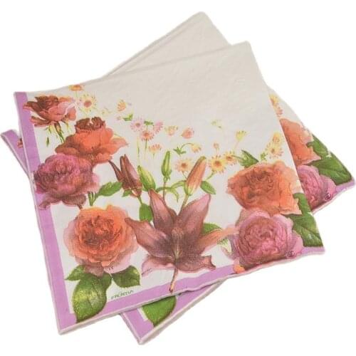 33*33cm 20pcs/lot Lily Rose Print Napkin Party Paper Decoupage Servilleta Table Paper Napkin Elegant Tissue Vintage Towel Flower