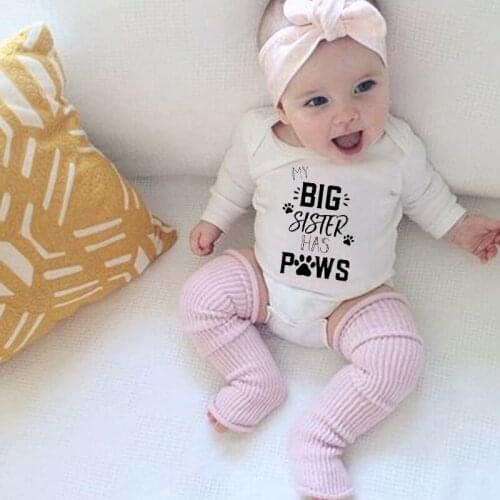 My Big Sister Has Paws Printed Funny Newborn Baby Bodysuit Long Sleeve Body Baby Boy Onesie Cotton Baby Girl Rompers Clothes