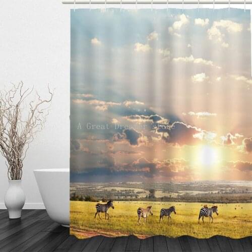 Scenery Waterproof Shower Curtain Custom Sky With Zebra Bathroom Shower Bath Supplies Polyester Shower Curtain With Hooks