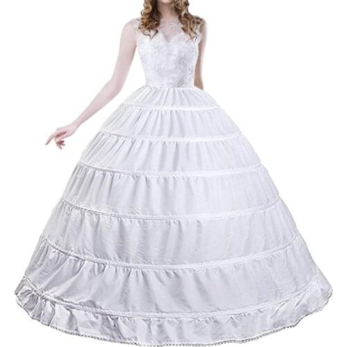 Euro Type Women Crinoline Petticoat A-line 6 Hoop Skirt Slips Long Underskirt for Wedding Bridal Dress Ball Gown White