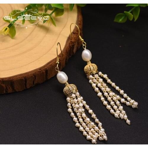 GLSEEVO Natural Freshwater Pearl Long Tassel Drop Earrings Birthday Gifts For Women Jewelry Pendientes Mujer Moda 2019 GE0886