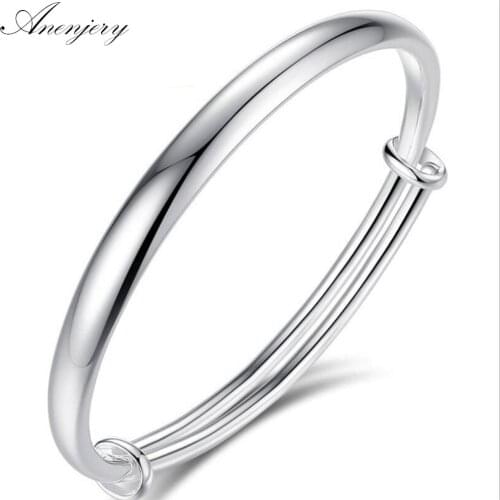 ANENJERY 925 Sterling Silver Classical Simple Fashion Adjustable Smooth Bracelets & Bangles pulseras For Women Jewelry S-B55