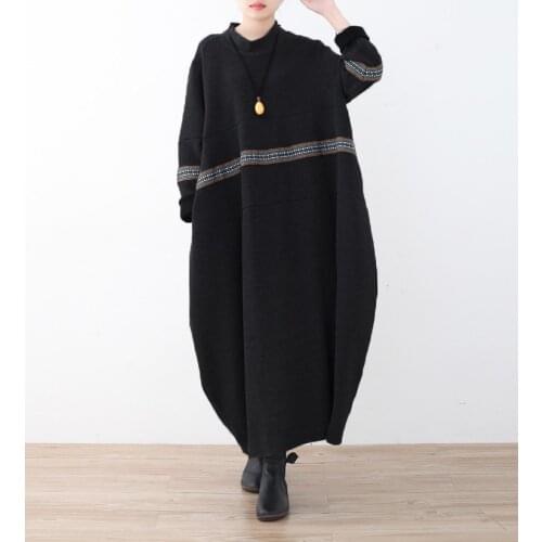 Women Autumn Winter Patchwork Loose Dress Ladies Plus Size Robe Dress Female Spliced Loose Dresses