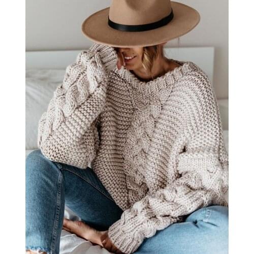 2020 Autumn Winter Twist Women Knitted Sweater Sleeve Long Pullover Sweaters Loose Female Knitwear