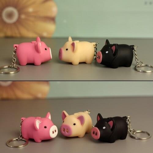 1PCS Cute Pig LED Luminous Sounding Flashlight Keychains Key Rings Kids Toys Gift for Boy Girl Children