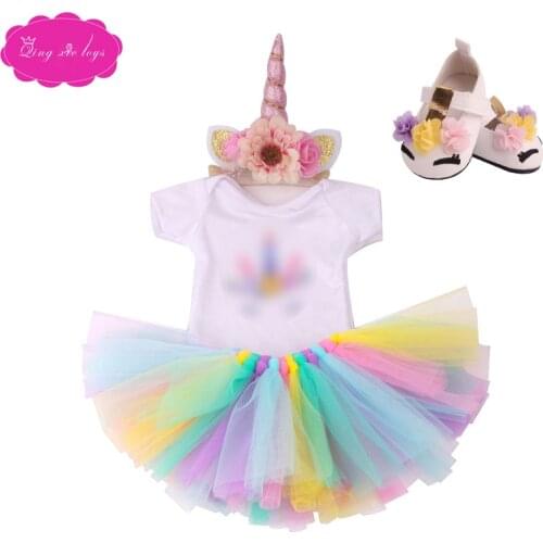 18 inch Girls doll Unicorn suit Snow White dress with shoes American newborn Mickey skirt Baby toys fit 43 cm baby dolls c76