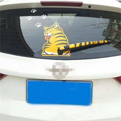 3D Creative Cartoon Cat Moving Tail Claw Car Sticker Car Rear Windshield Window Wiper Decal Shaped Decorative Sticker