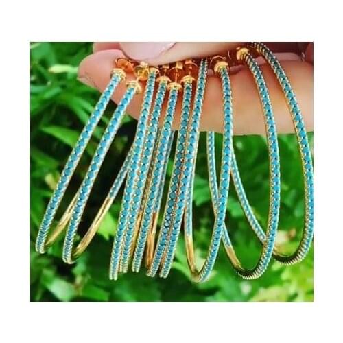 42mm BLUE Turquoise Shiny Circle Hoop Earrings Large Round Earrings for Women 2021 Brincos Fashion Jewelry Accessories