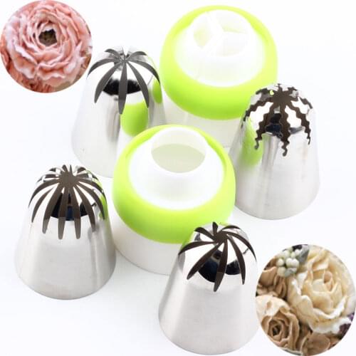 Rose Nozzles Icing Piping 6Pcs Big Size Stainless Steel Cream Cake Russian Partry Tips 2 Coupler Cupcake Decorating Baking Tool