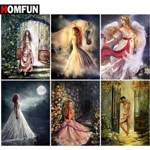 HOMFUN 5D Diamond Pattern Rhinestone Needlework Diy Diamond Painting Cross Stitch "Woman garden scenery" Diamond Embroidery