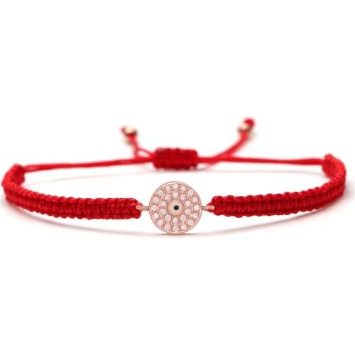 White Zircon Crystal Copper Round Evil Eye Lucky Charm Macrame Bracelet Red Black String CZ Stone Cute Chic Egypt Eyes Jewelry