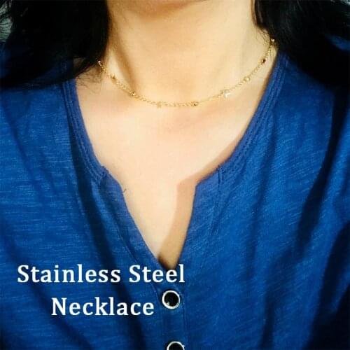 SUQI Stainless Steel Gold Chain Star Round Beads Choker Necklace Women Statement Collares Bohemian Beach Jewelry Gift Collier