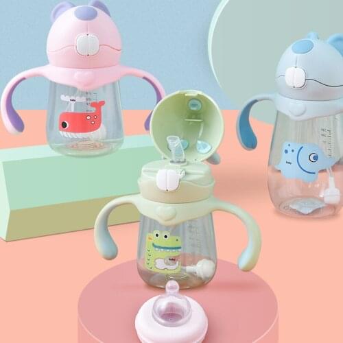 Childrens Catapult Cartoon Mole Animal Creative Glass Non-Slip Drop-Resistant Food-Grade Feeding Bottle