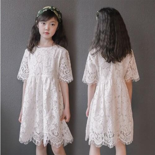 Girl White Lace Hallowen Out Dress for Kids Short Sleeve Cotton Summer Dress Flower Girls Wedding Costume
